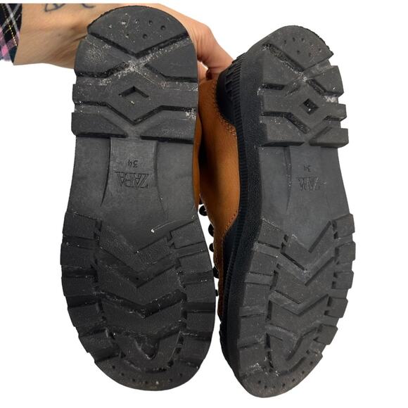 Zara Boots Rain Days Leather Rubber Lug Boot High Tops Size EU 34 US 4 Rare HTF - Picture 10 of 12